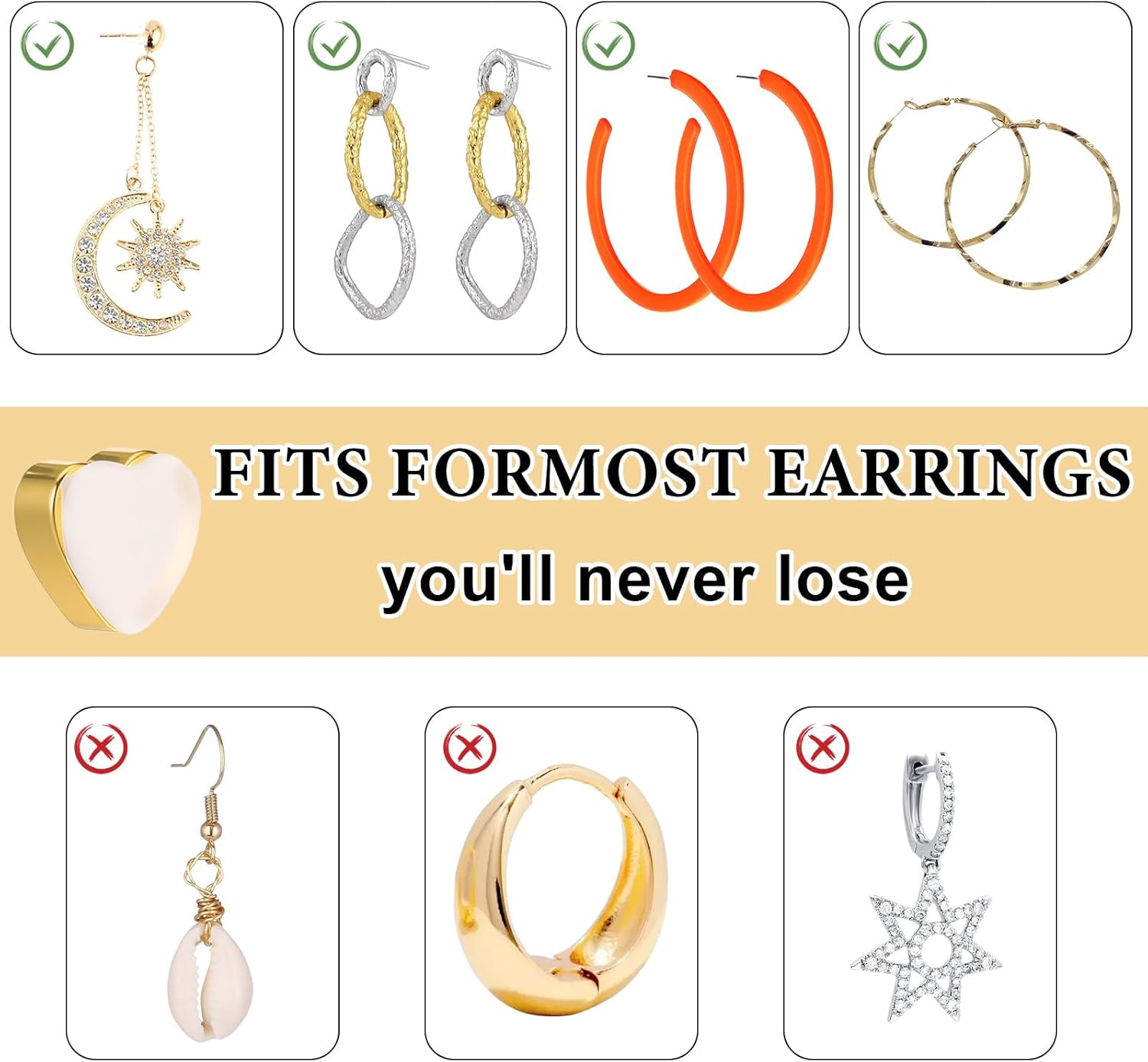 12 Pcs Silicone Flat Earring Backs for Studs, Clear Comfort Design, Earring Backs Replacements for Heavy Earrings Heart Shape - Image 6