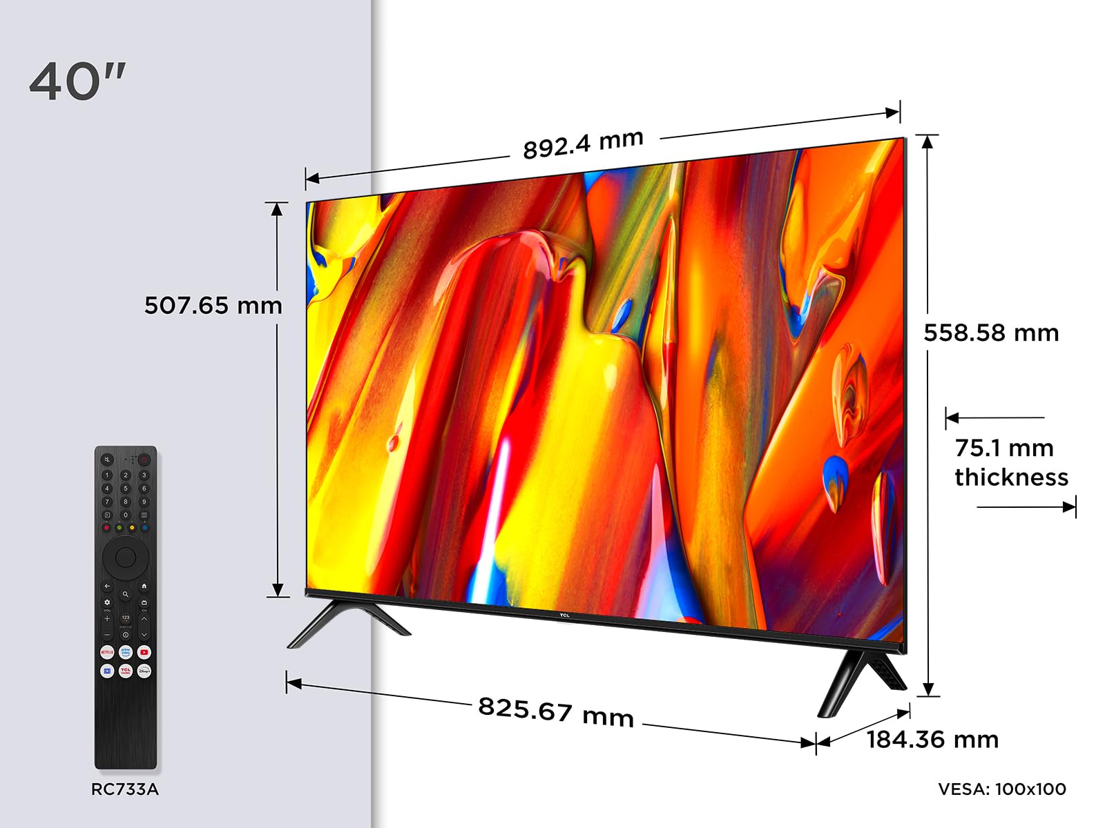 TCL 40V5C – TV QLED Direct LED Smart Full HD 40" avec Android TV​ & HDR - Compatible avec Google Cast & Google Home, Design Mince