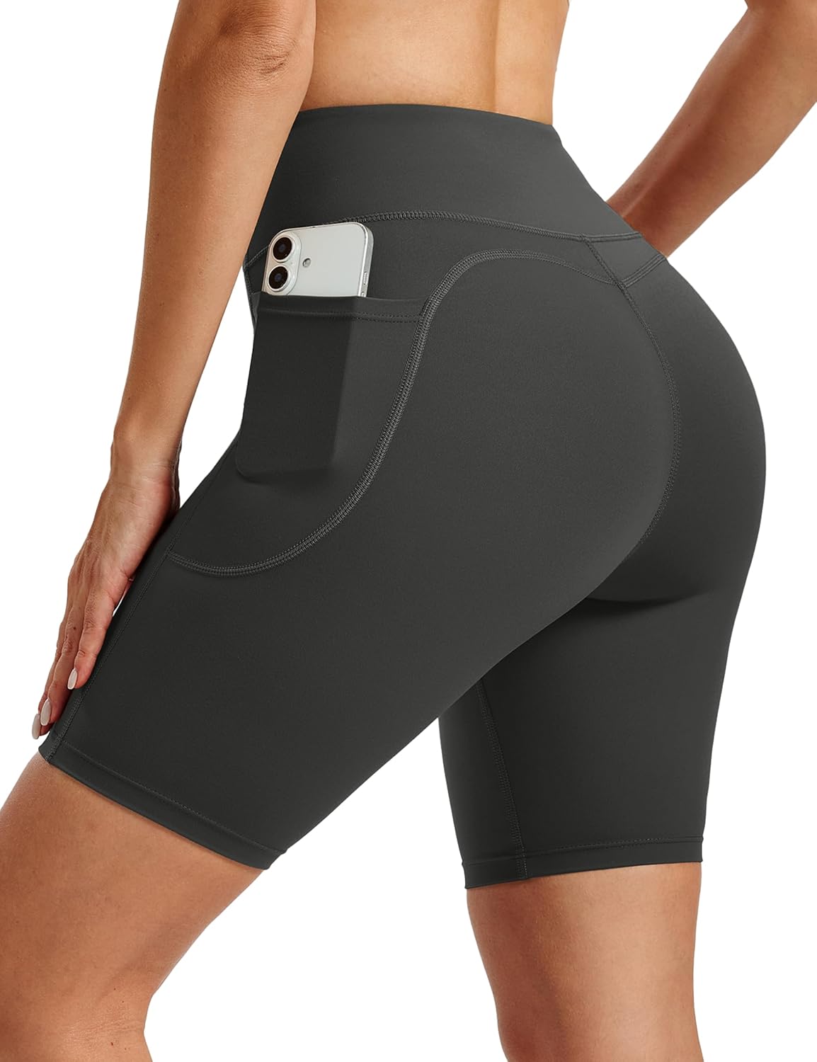 MAGCOMSEN Women's 8" Biker Shorts No Front Seam High Waisted Yoga Workout Gym Spandex Shorts with Pockets Tummy Control - Image 2