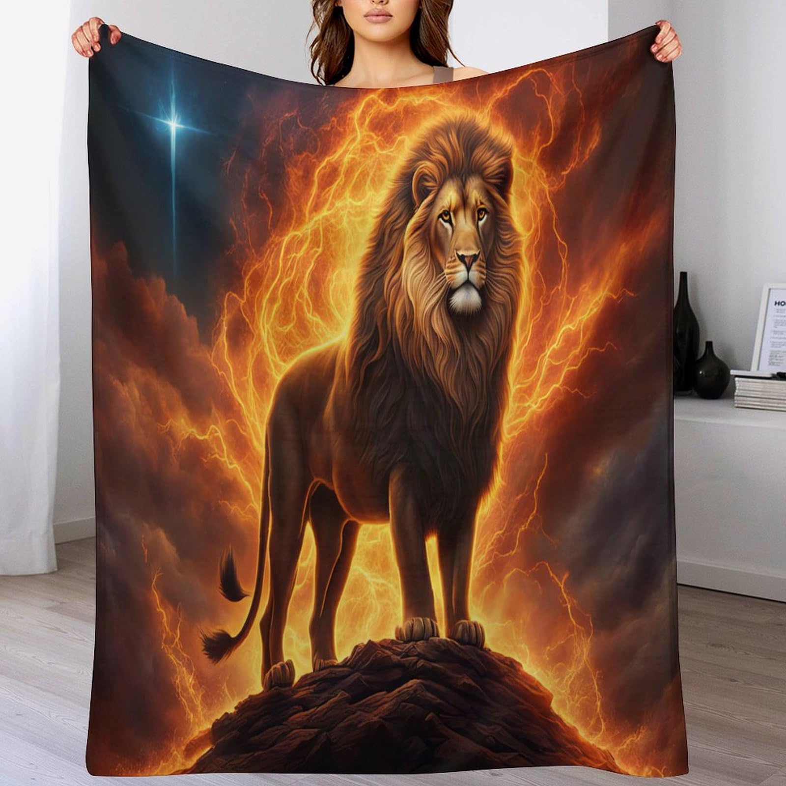 Couverture polaire lion douce et thermorégulatrice pour canapé