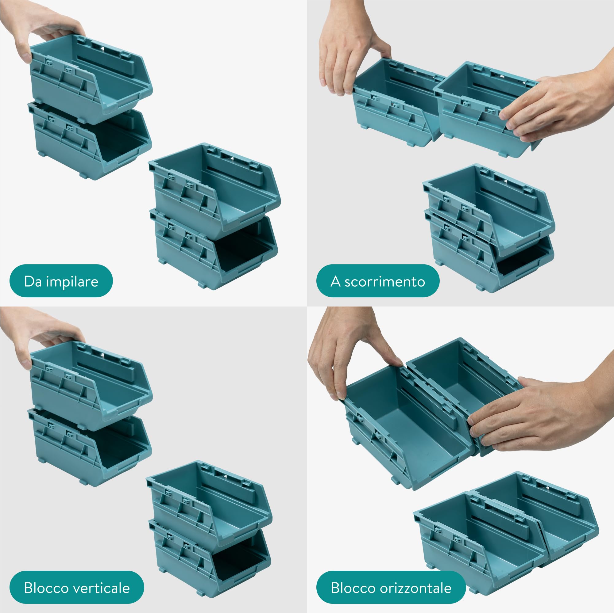 Navaris Contenitori Impilabili e Pannello Porta Attrezzi da Parete - Set di 12 Organizer Portautensili e 4 Binario