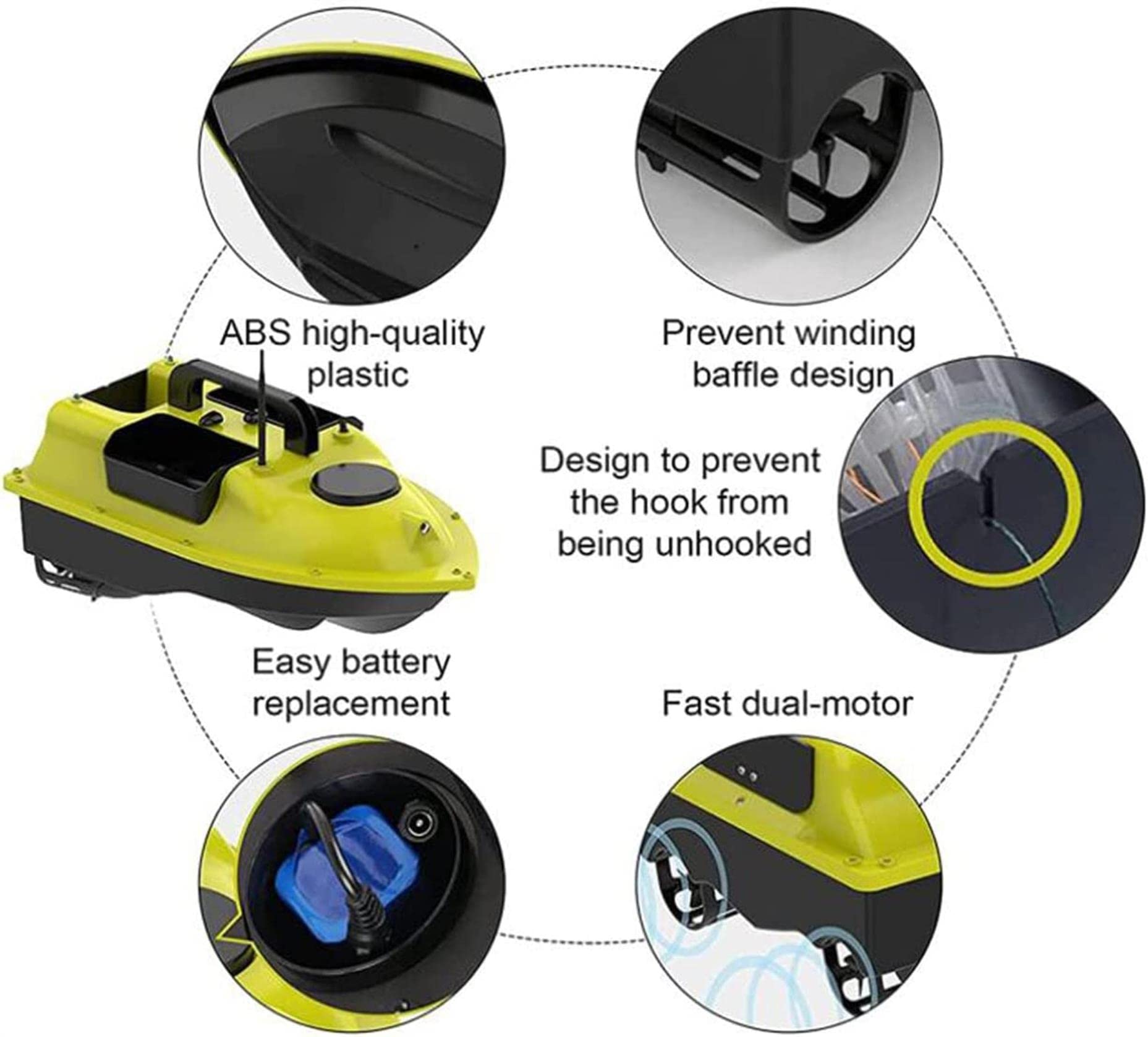 Bait Boat, buscador de Pescado, Bote RC, Bote de señuelo de Pesca, posicionamiento del GPS, Crucero automático, Bote de Pesca de Control Remoto con Motor Doble, 5200 mAh