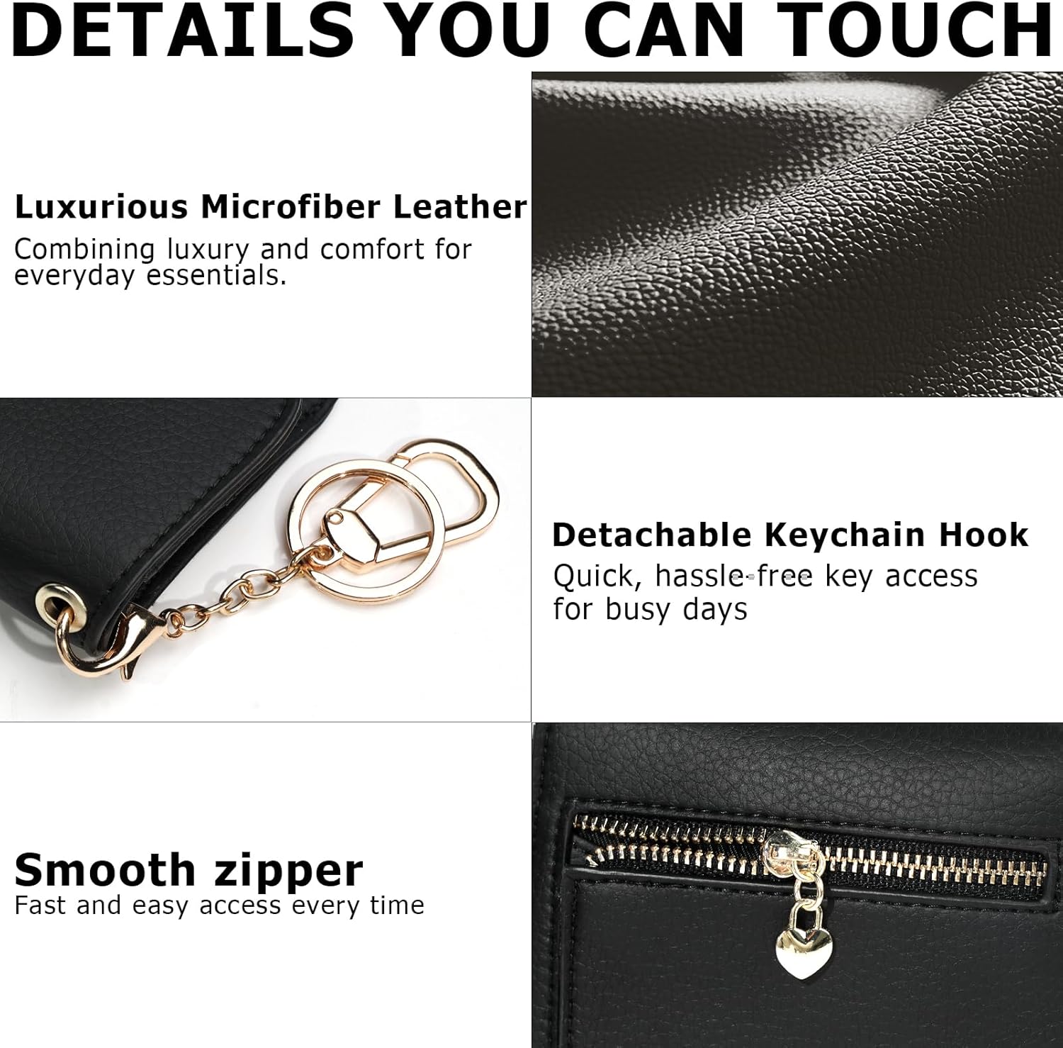 Women Small Wallet RFID Blocking Slim Wallet with Coin Pocket Tri-Fold Credit Card Holder with ID Window and Keychain (Black) - Image 5