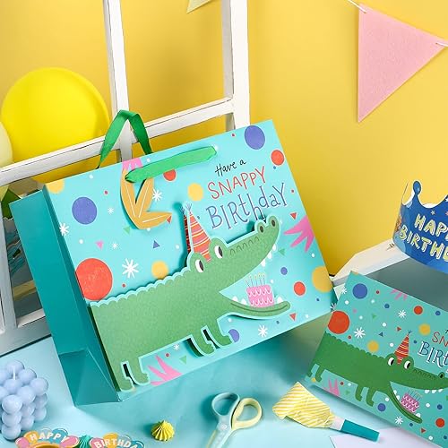 Miniatura 5 de LeZakaa Bolsa de regalo de cumpleaños de 13 pulgadas, bolsa de regalo azul mediana con papel de seda, etiqueta de regalo y tarjeta, diseño de