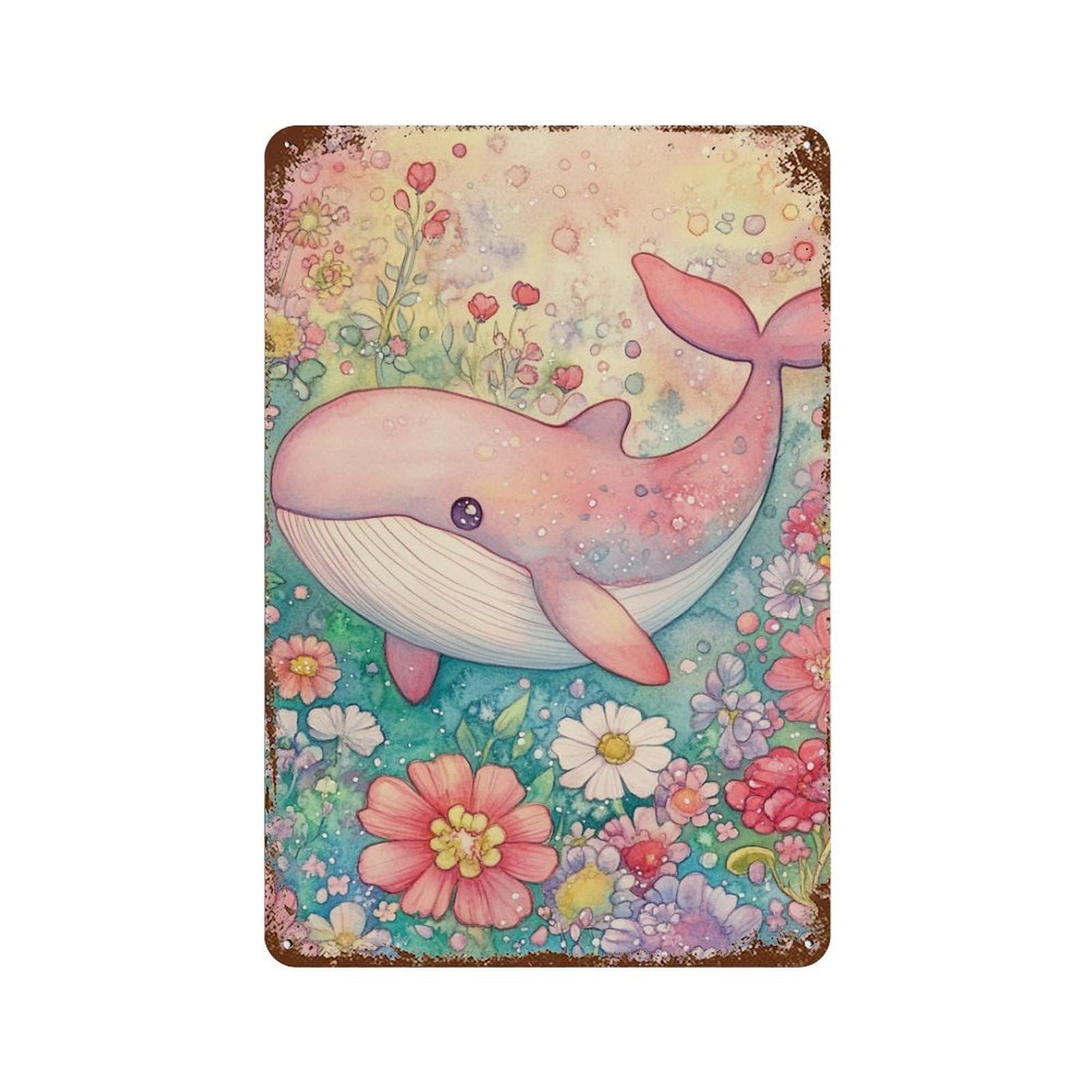Whale in Flower Garden-7 11.8"x7.9" Retro Metal Sign, Shabby Chic Decor for Garage, Bar And Workshop Decor