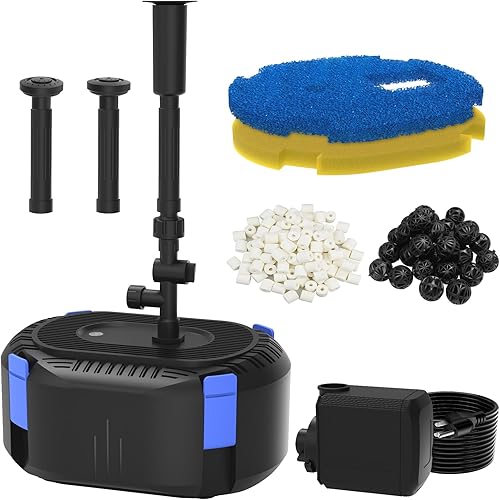 AquaMiracle Filtros de estanque Koi todo en uno para estanques al aire libre de 200 a 350 galones, bomba de fuente de estanque con 3 patrones de