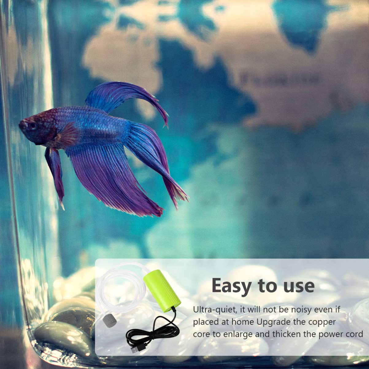Happyyami 2piezas Mini Bomba De Aire USB Silenciosa para Acuarios Oxigenador Portátil De Agua para Transporte De Peces y Uso Cortes De Energía