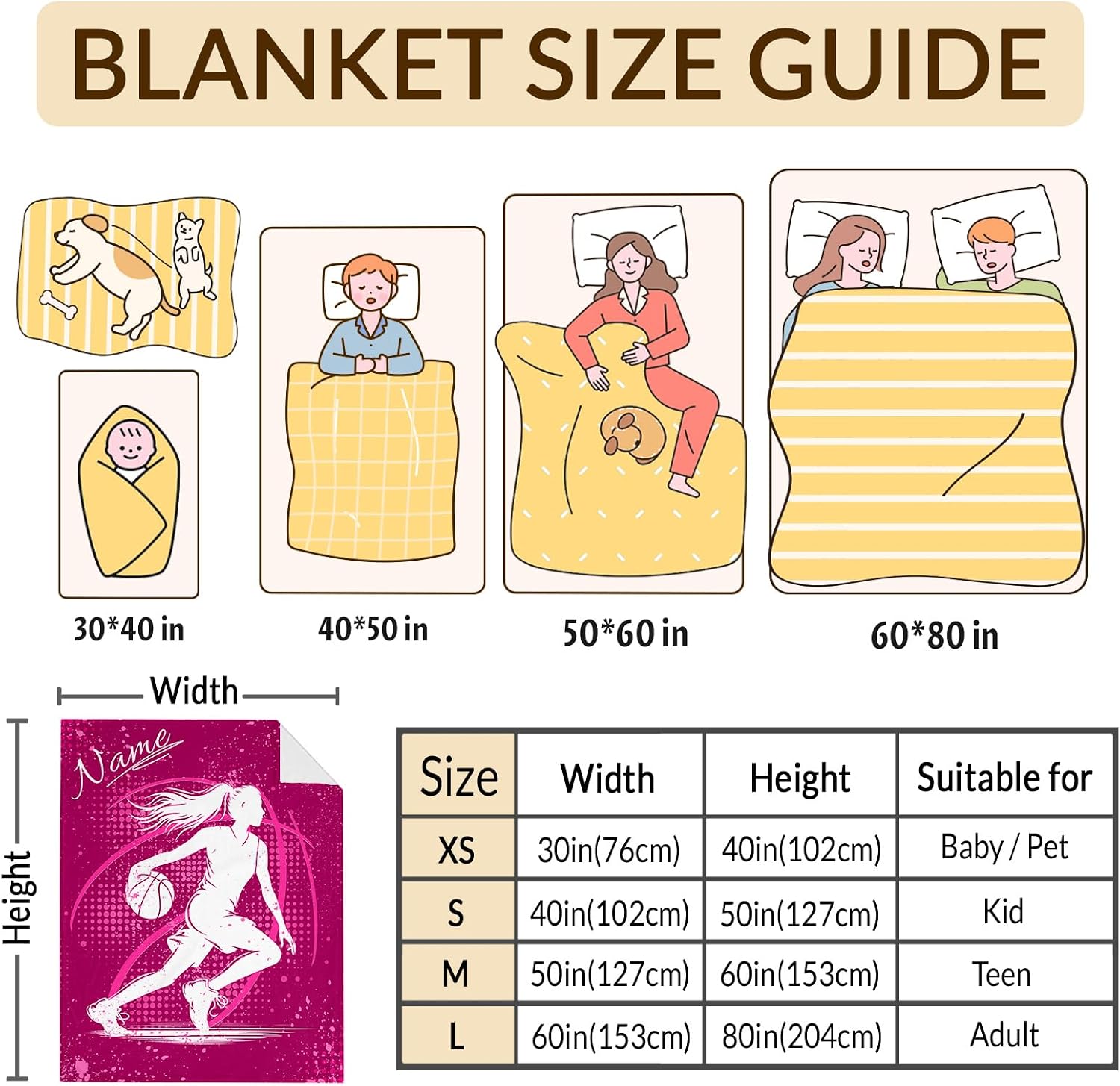 Basketball Blanket for Girls Women, Custom Sport Throw Blankets for Basketball Lovers Player Team, 60x80 Inches Warm Cozy Personalized Throw for Sofa Couch Bed