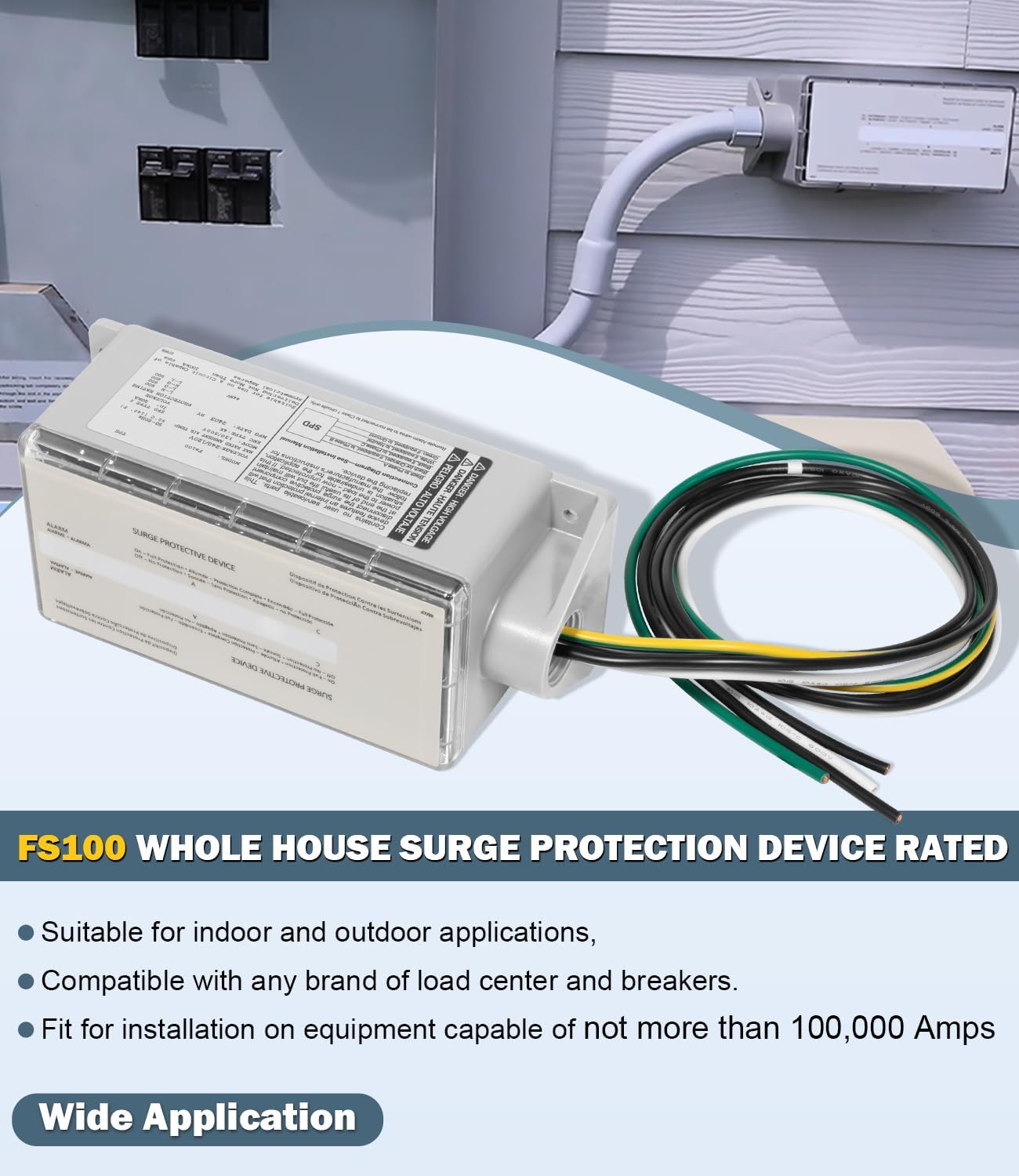 FS100 Whole House Surge Protection Device Rated for 100,000 Amps, Replacement for Siemens FS100 Protector Compatible with Any Brand of 120/240V Load Center and Breaker