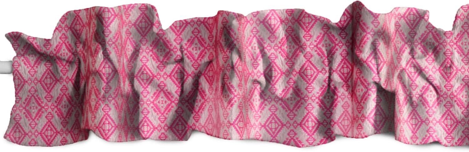 lovemyfabric Diamond Pattern Tribal Print Jacquard Curtain Sleeve Topper with Top and Bottom Ruffles/Home Decor Window Treatment (58" Wide x 5" Tall, Brown)