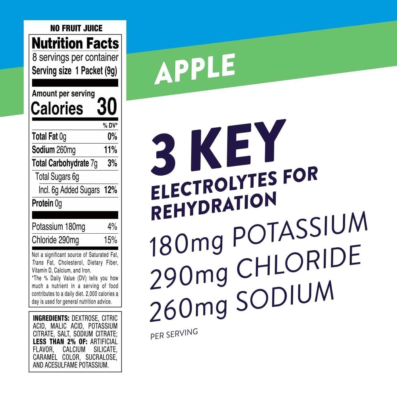 Pedialyte Pacchetti di polvere elettrolitica ad idratazione rapida, mela, bevanda idratante, 8 pacchetti di polvere monodose