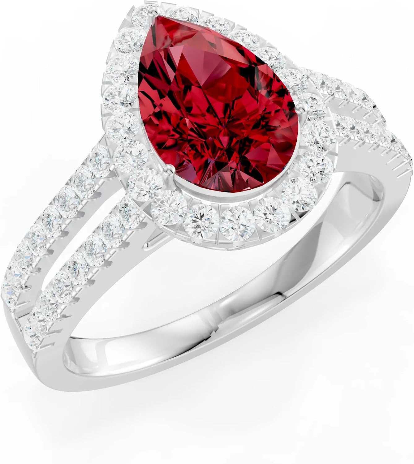 PEORA Pear Shape Cut Garnet Halo Band Available in Solid 10K, 14K or 18K Ring – White, Yellow or Rose Gold