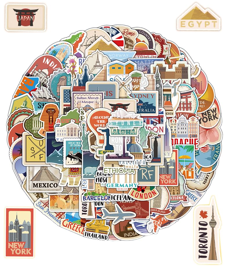 100 calcomanías de mapa de viaje, material de vinilo impermeable y reutilizable, calcomanías de estilo vintage para portátiles, patinetas, bicicletas, guitarras, bolsas y fiestas