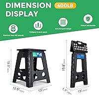 Vista 6 de Dyforce Taburete plegable de 16 pulgadas, capacidad de 400 libras, taburete plegable de plástico resistente para adultos, taburete con asa, fácil