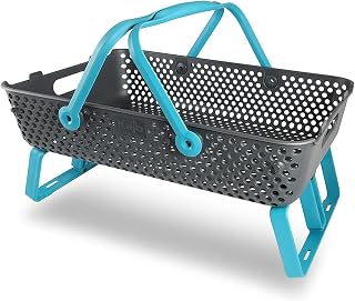 NOOR Kajo Garden Basket 20 L (58 x 38 x 15 cm) I Colour: Turquoise I Stackable Garden Baskets for Fruit and Vegetables with Holes and Foldable Handles