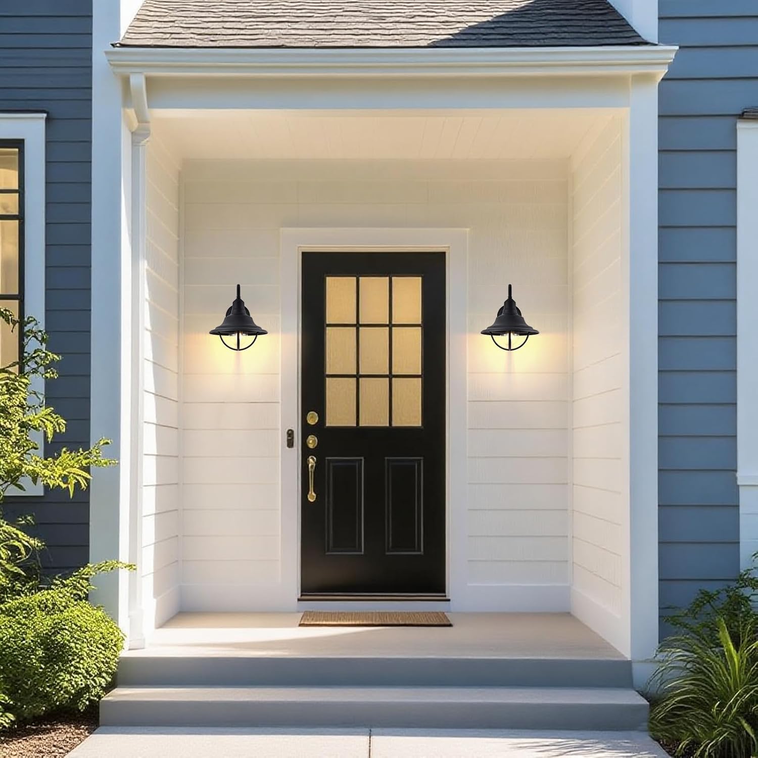12 Inch Dome Gooseneck Outdoor Light, Die-casting Aluminum Exterior Barn Lights Fixtures, Auti-rust Farmhouse Wall Mount with Cage, Black Outside Wall Sconce for Porch Garage Front Door Patio