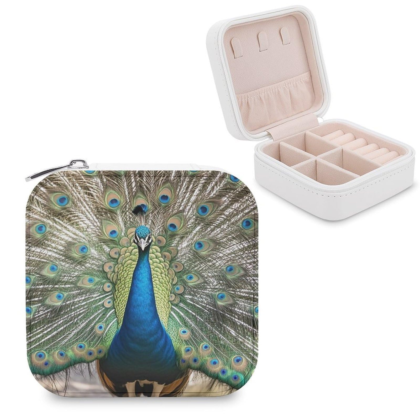 FekiLoot Peacock Pattern Travel Jewelry Box Small Jewelry Organizer Storage Case Portable PU Leather Mini Jewellry Travel Case Necklace Ring Storage Organizer Gift for Women