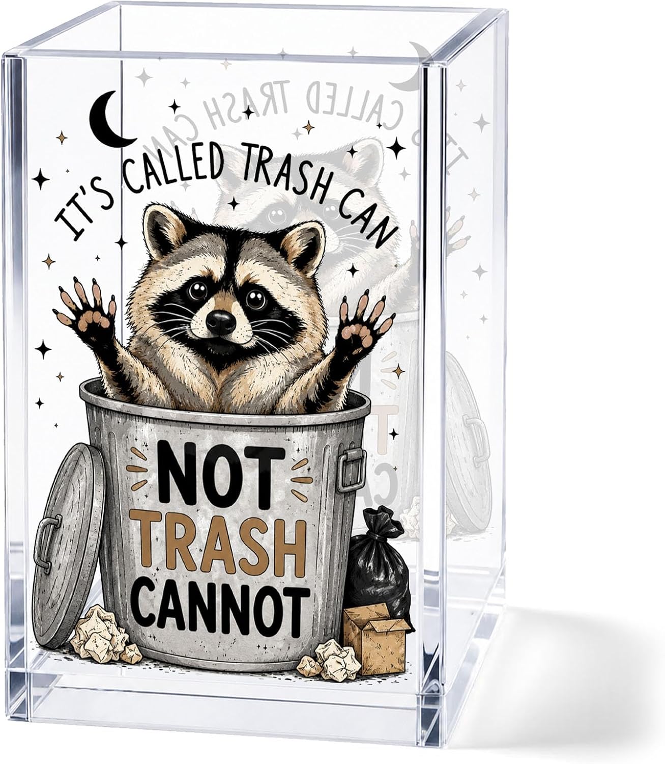 Funny Raccoon crylic Makeup Brush Holder,Desk Gifts for Raccoon Lovers