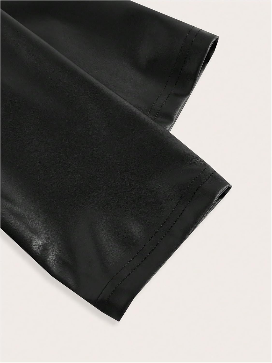 MakeMeChic Women's PU Leather Cropped Jacket 3/4 Sleeve Pleated Open Front Coat Outerwear - Image 4