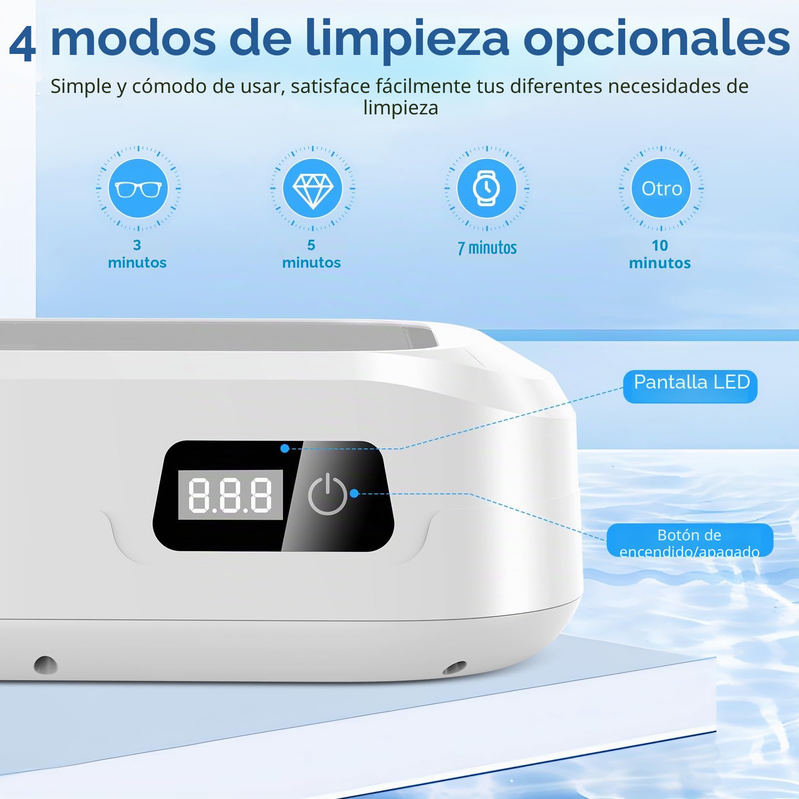 Limpiador Ultrasonidos 49000Hz, 600mL Limpiador Gafas Ultrasonico Profesional con Pantalla LED, Dentaduras Ultrasonidos con 4 Temporizador, para Gafas Joyas Anillos Relojes Dentaduras