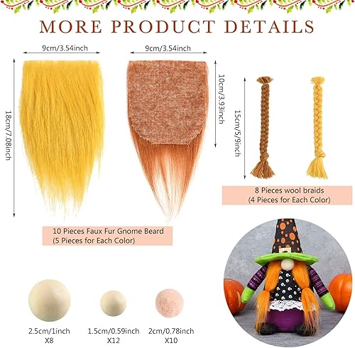 Miniatura 2 de CHZIMADE Kit de fabricación de muñecas de gnomo, 10 piezas de barba de gnomo precortada de piel sintética con 10 nariz de felpa y 4 pares de
