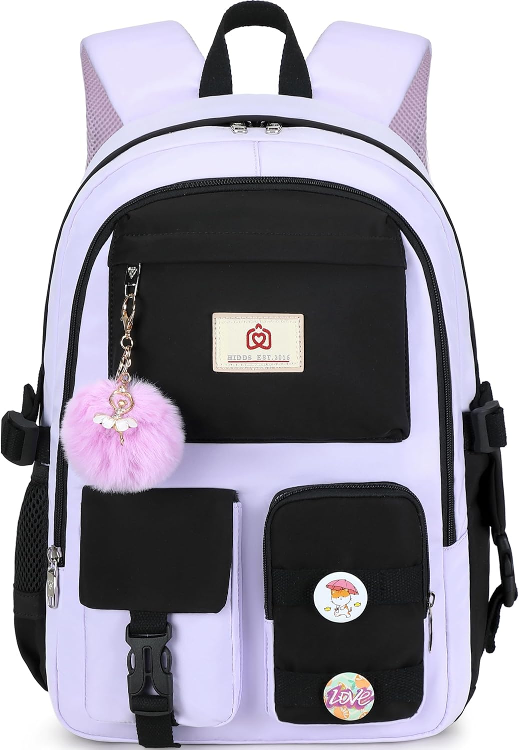 Hidds Laptop Backpacks 15.6 Inch School Bag Elementary Middle High College Backpack Cute Bookbags Anti Theft Travel Back Pack Casual Daypack Kids Book Bag for Teens Girls Women Students-Purple Black