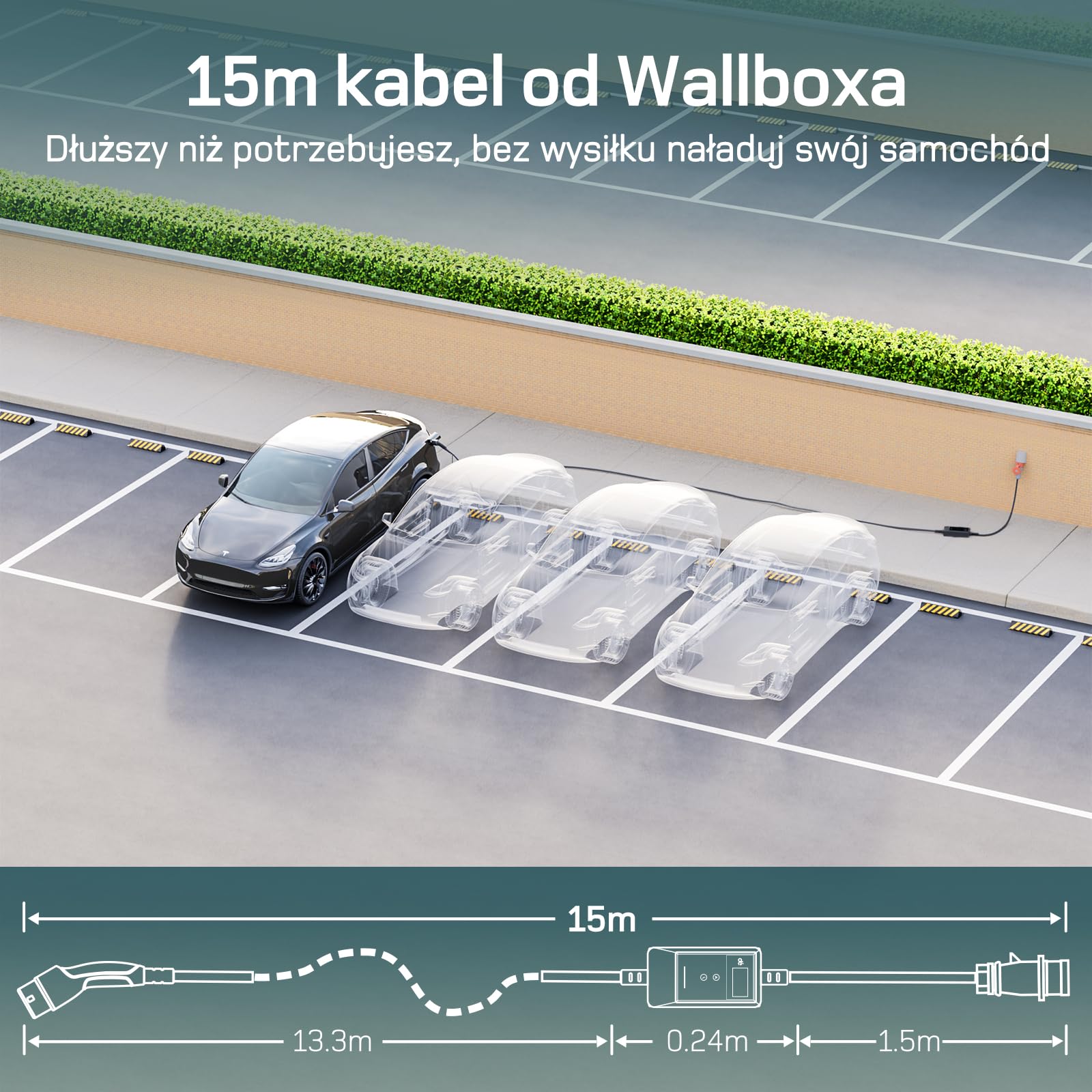 dé Ładowarka Mobilna 22kW, z Aplikacją [3-Fazowa, 15m, 6-32A] z Licznikiem Prądu, Kablem do Ładowania CEE 32A na Typu 2 i Ładowarką EV do modeli Y, E-208, 500e i innych EV/PHEV