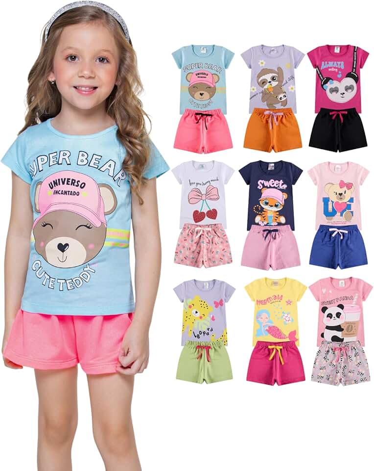Kit Sortido 10 Peças de Roupa Bebê Menina - 5 Conjuntos Curto Verão Feminino