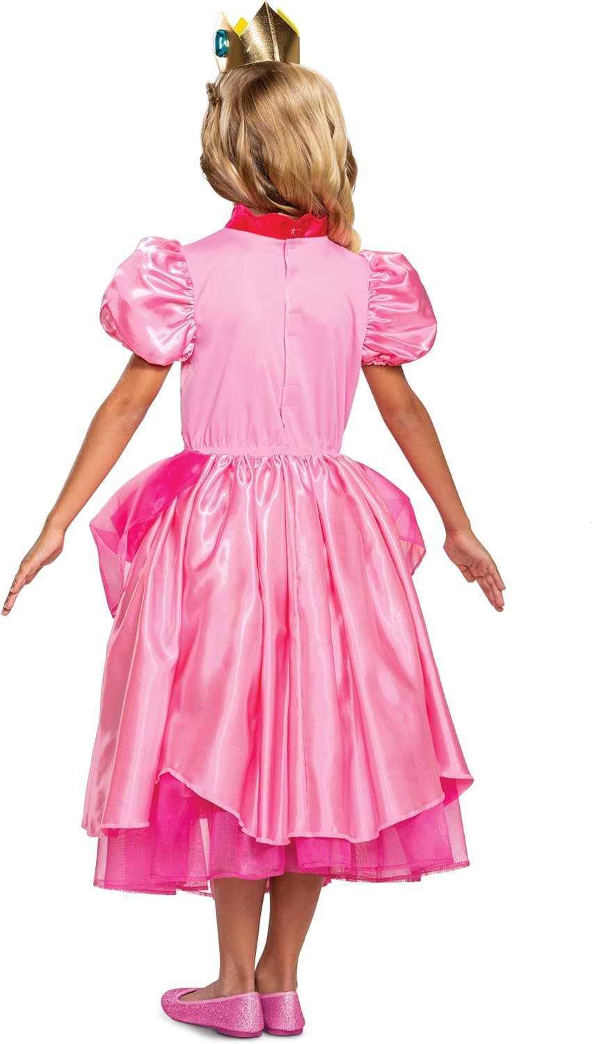 Disguise Princess Peach Costume Dress, Nintendo Super Mario Bros Deluxe Dress Up Outfit for Girls, Kids Size Small (4-6x)