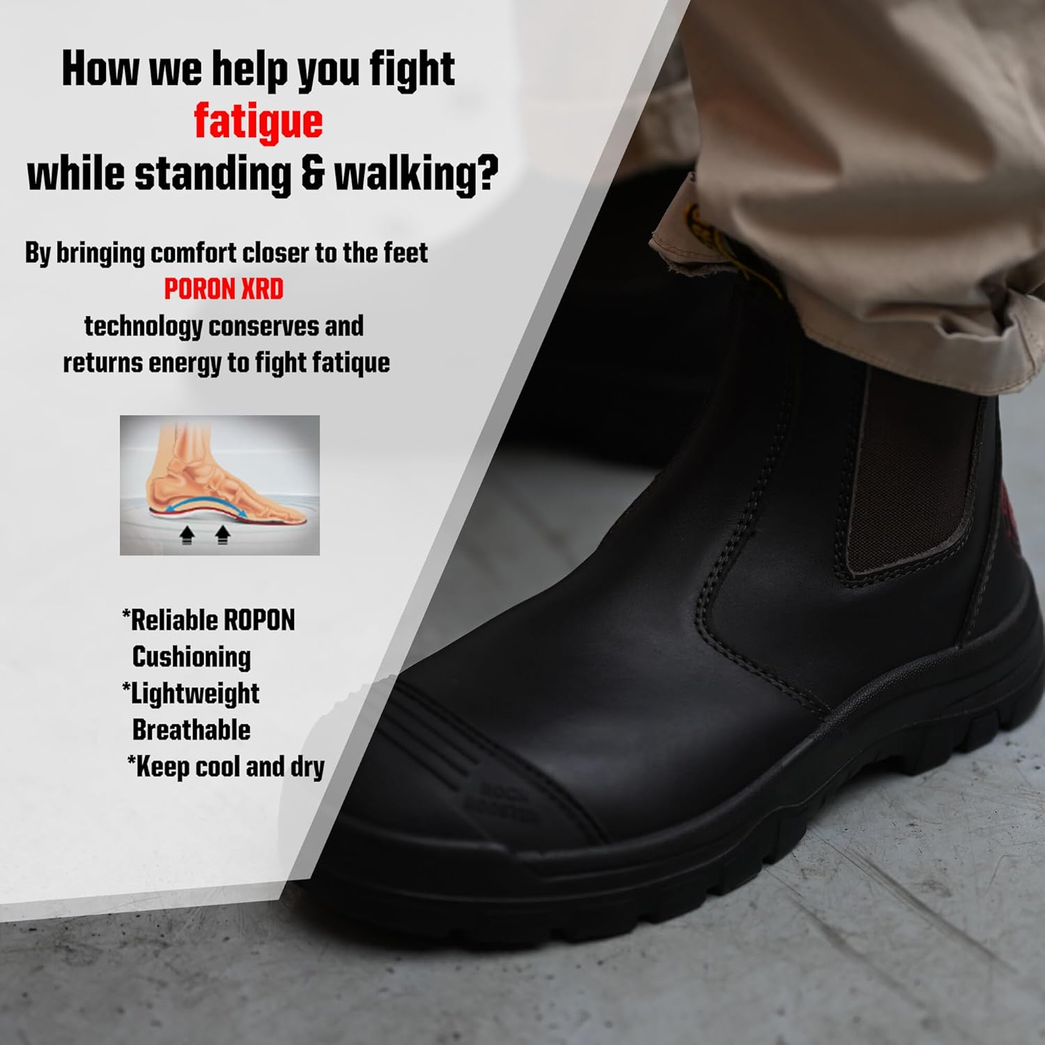 ROCKROOSTER Bakken - 6 inch Steel Toe Anti-fatigue Leather Slip On Safety Work Boots for Men AK229 (EH Rated Rubber Outsole, Dark Brown) - Image 7