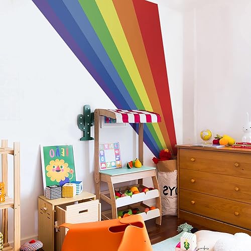 Pegatinas coloridas para borde de pared de arcoíris Vigor, despegar y pegar, calcomanías retro de rayos de arco iris, decoración de pared de vinilo