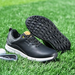 Shhyy Men's Golf Shoes,Waterproof Leather Golf Trainers Anti-Skid Light Weight Spikeless Lace-Up Anti Slip Casual Sneakers Walking Footwears