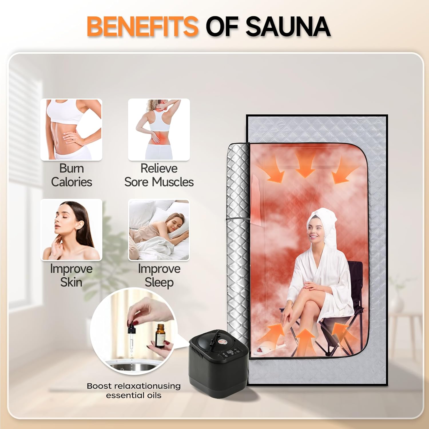 2026 Home Steam Sauna with 4L 1500W Steamer, Full Body Sauna Box for Home, Personal Sauna Steam Sauna Tent at Home Spa, Home Saunas Room for Gym, Pilates, Garage (Silver 4L)