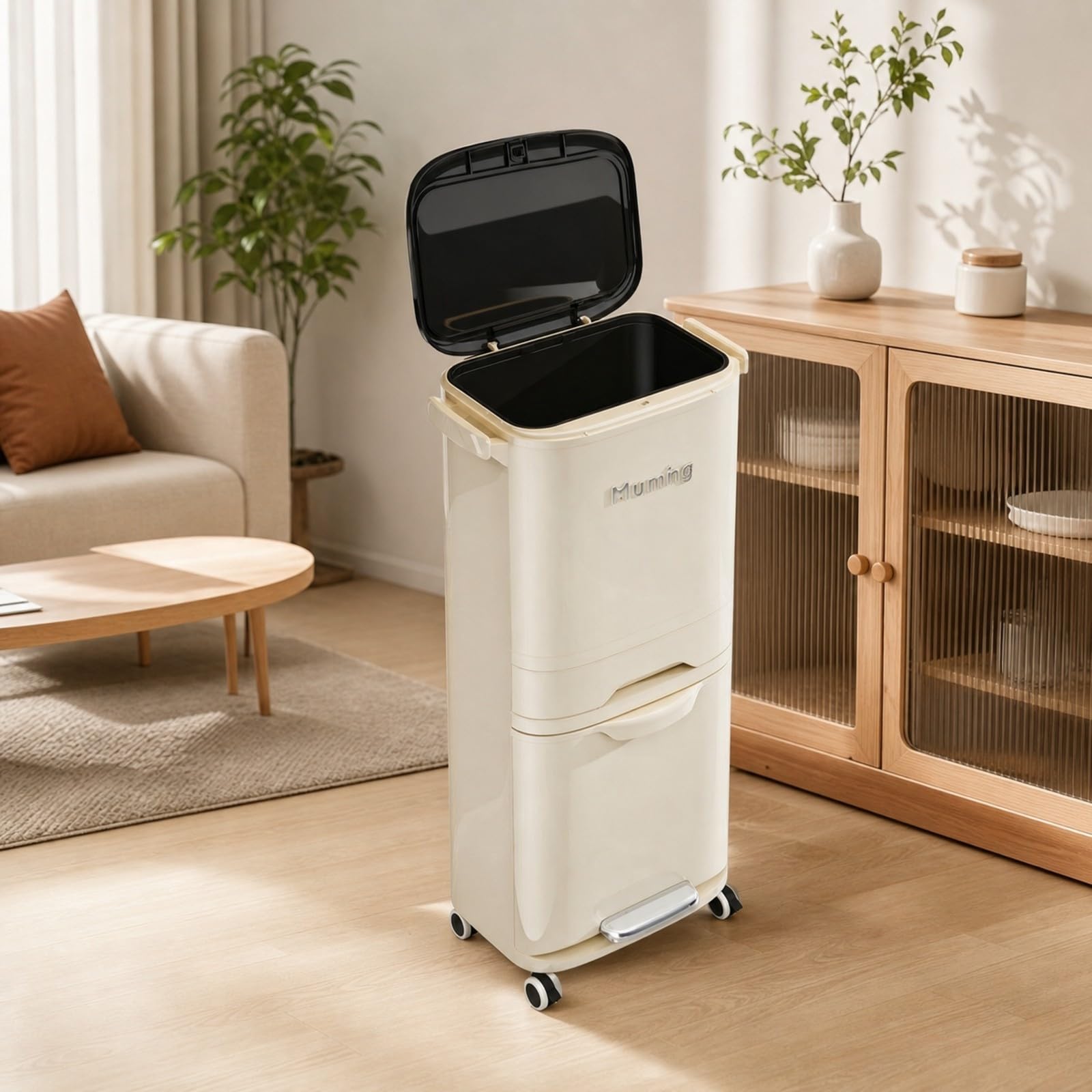 Pattumiera con Maniglie Facile da Pulire Bidone Spazzatura con Secchio Interno, Resistente, per, Bianco