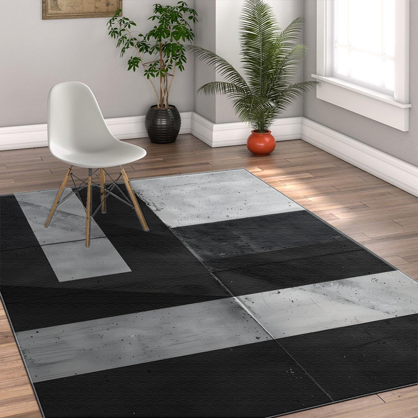 Współczesny czarno-szary dywan abstrakcyjny minimalizm dywanik do salonu jadalni ultracienki antypoślizgowy duży dywanik 160 x 230 cm