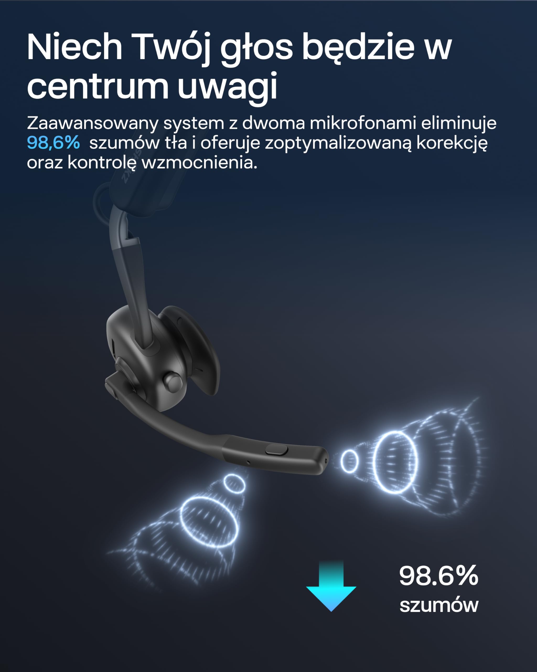 Shokz OpenMeet headset Open-Ear z 2 mikrofonami | Bluetooth 5.4, 15h baterii, 2 mikrofony z redukcją szumów, szybkie ładowanie, do pracy, połączeń i spotkań