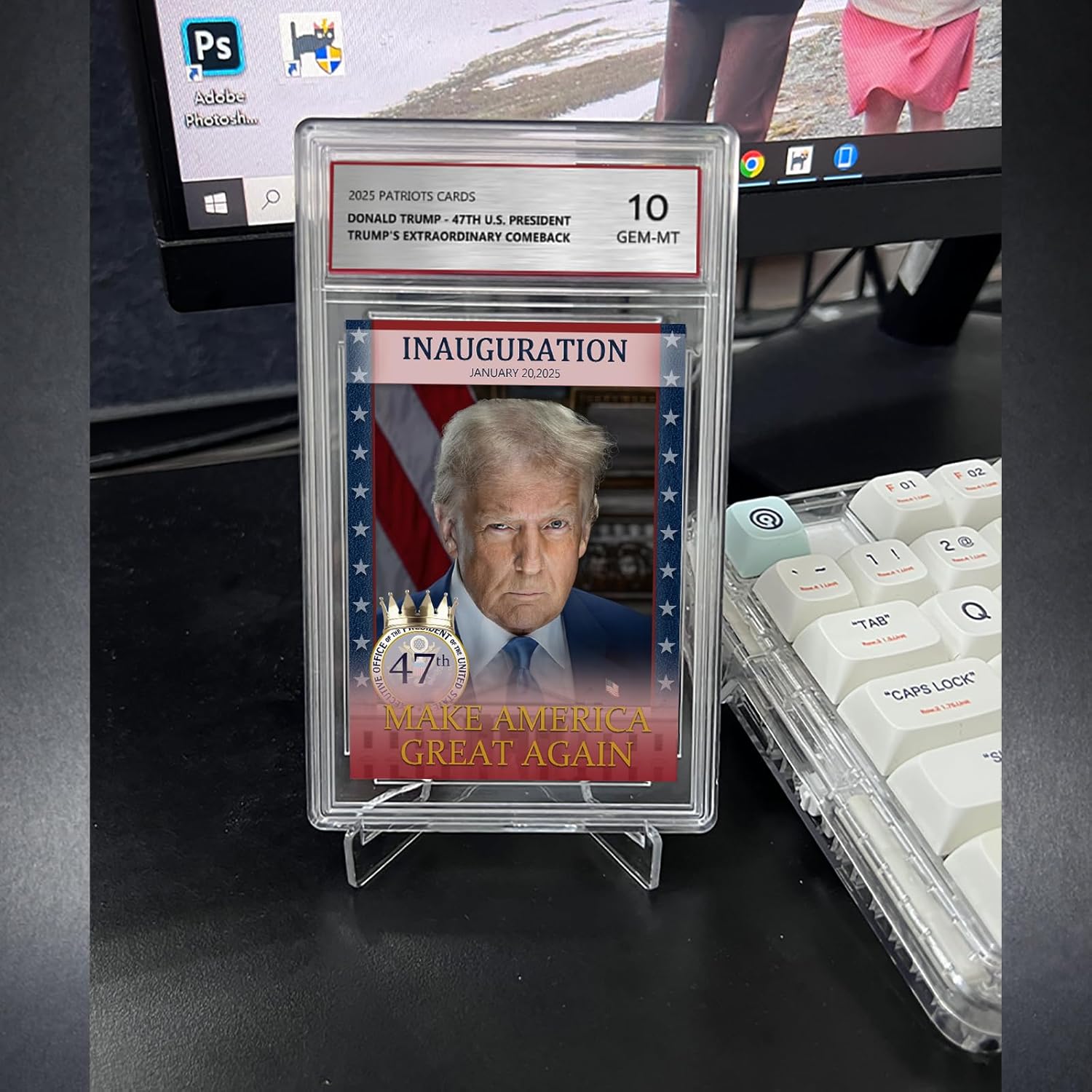 Trump Trading Card - Donald Trump Collectibles, Assasination Attempt, GEM Mint 10 Rated, 2024 MAGA Political Memorabilia Gifts (Inauguration Card with Base)