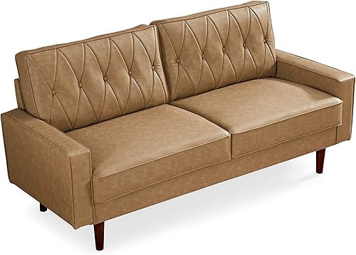 Miniatura 5 de Container Furniture Direct Sofá de piel sintética de estilo moderno con elegantes patas redondas cónicas y respaldo copetudo con botones, perfecto