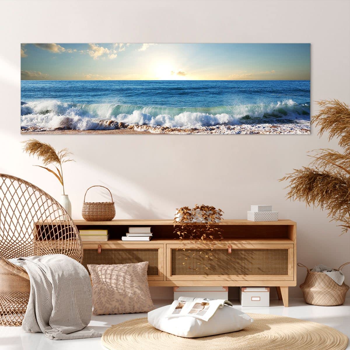 Tableau Decoration Murale 160x50cm mer rivage eau Chambre Cuisine Panoramique Deco Cadre Salon Art