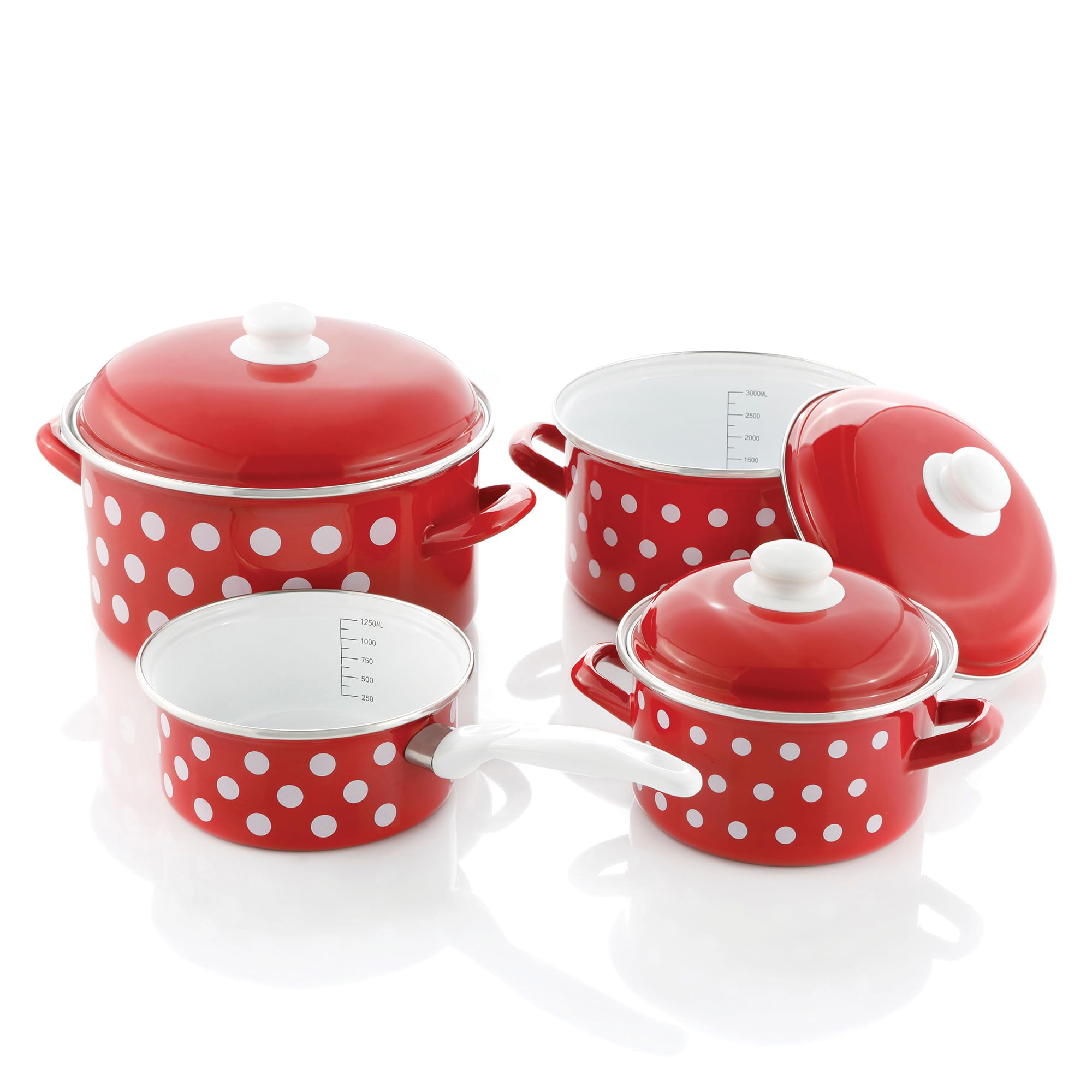 GSW Stahlwaren GmbH Enamel Cookware Set, Red, 7-Piece