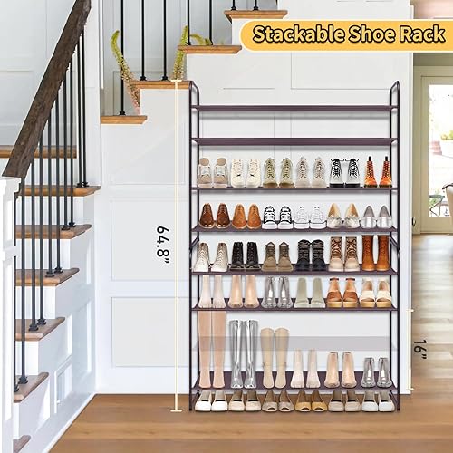 Miniatura 2 de SLEEPING LAMB Zapatero de 4 niveles para armario, organizador de zapatos largo apilable y ancho con capacidad para 30 pares de almacenamiento bajo