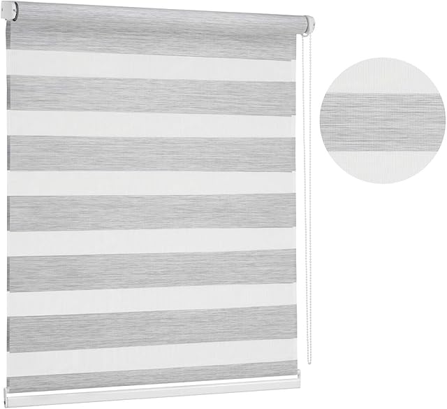 Premium Grey Day and Night Zebra Window Roller blind, 17 width sizes, 39.4" x 59" (95cm Wide x 150cm Drop)