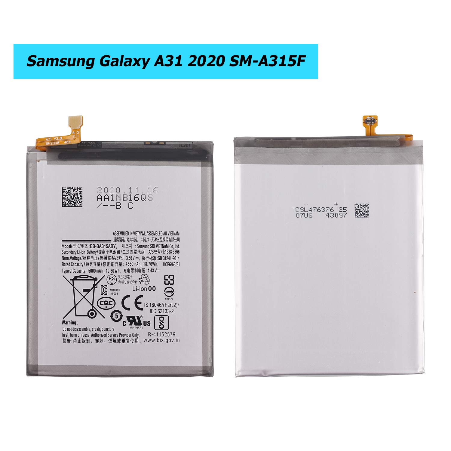 Vvsialeek EB-BA315ABY Replacement Battery Compatible with Samsung Galaxy A31 2020 SM-A315F A315F with Toolkit