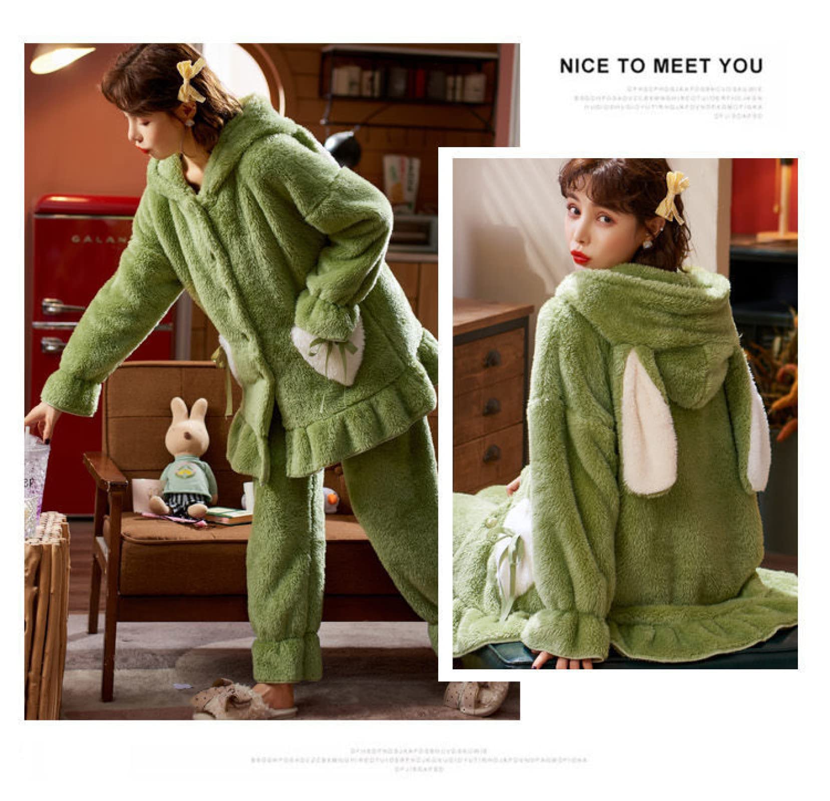 Albornoz Largo De Franela Para Mujer, Bata De Invierno Cálida De Felpa