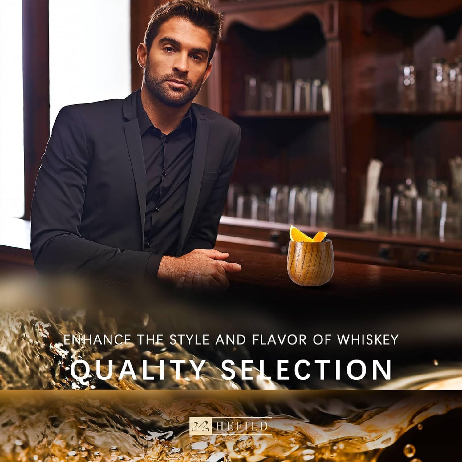 2 PCS Wooden Whiskey Glasses, Charred Wood Bourbon Drinking Glass, Shatter-Resistant & Flavor-Enhancing, Bourbon Gifts for Men, Wood Whiskey Cups, Wooden Bourbon Glass Charred