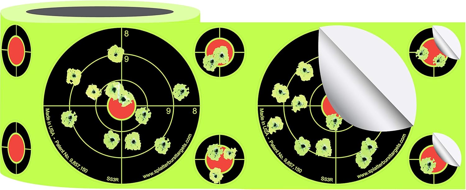 Splatterburst Targets - Roll of (250) 3 Inch Stick & Splatter Self Adhesive Shooting Target Stickers - Gun - Rifle - Pistol - Airsoft - BB Gun - Pellet Gun - Air Rifle - Made in USA