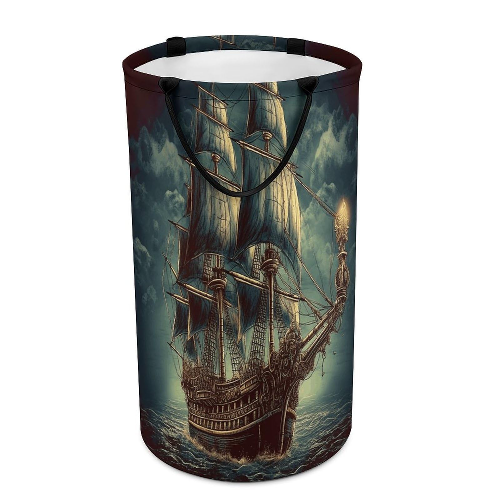 Nautical Vintage Sailing Pirate Ship Laundry Basket with Handles Large Collapsible Laundry Bag Freestanding Waterproof Clothes Hamper Decor Storage of Dirty Clothe for Family Bathroom 86L