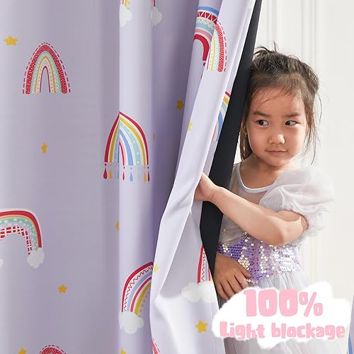 Miniatura 4 de Vangao Cortinas opacas para dormitorio de niños, cortinas de arco iris de 84 pulgadas de largo, para dormitorio de niñas, habitación de bebé, con