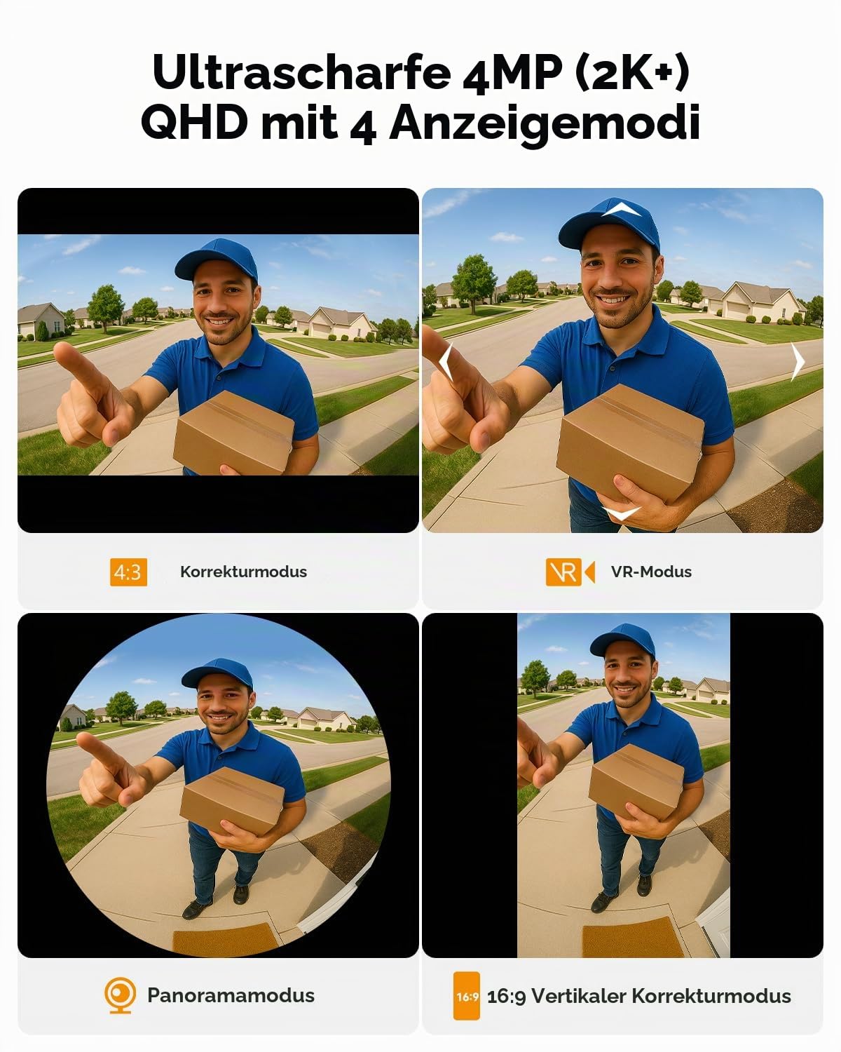 Imou 4MP Panoramic Doorbell DB3 KIT, Video-Türklingel 2K+ WiFi mit Klingel, 4MP Nachtsicht 5m, KI-Paketerkennung App-Benachrichtigung, Kopf-zu-Fuß Panoramablick, Zwei-Wege-Audio