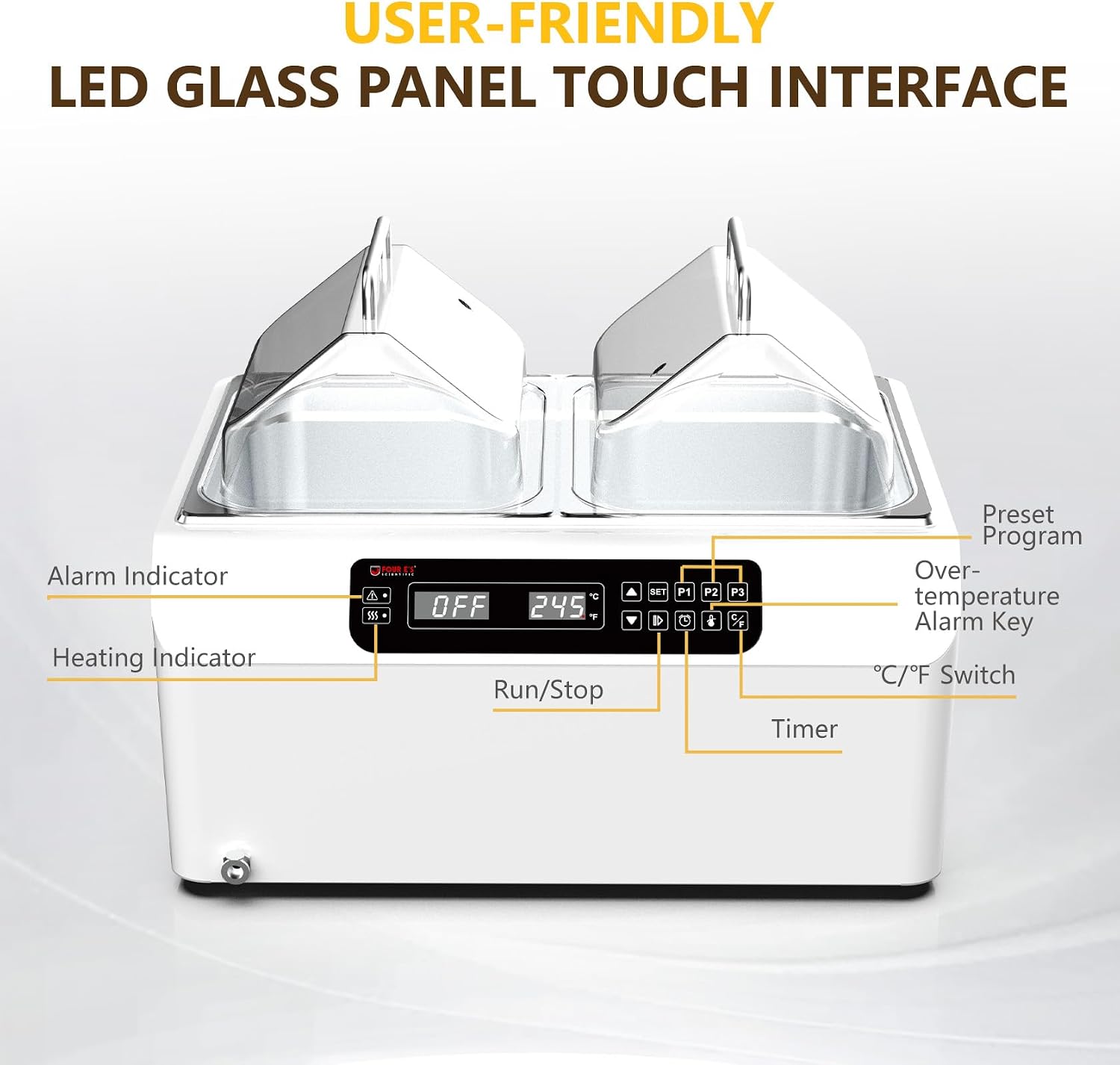 4E's USA Lab Water Bath - Digital 24 Liter Laboratory Thermostatic Water Bath Heater with Precise Temperature Control, Double Safety Features, Easy to Read LED Display